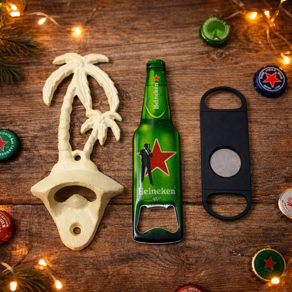 Bottle Opener Bundle Cast Iron Palm Tree + Heineken 2018 + Cigar Cutter Set